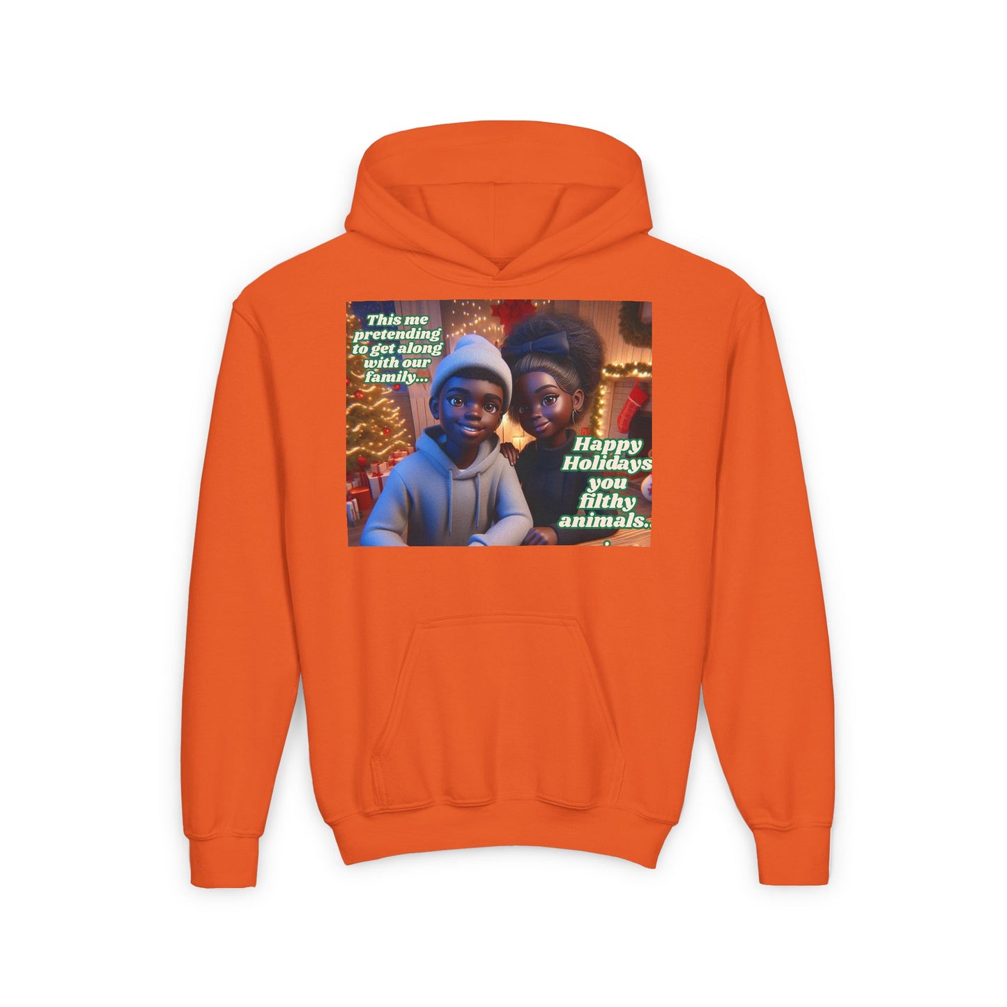 Youth Heavy Blend Hooded Sweatshirt- Happy Holidays You Filthy Animals"