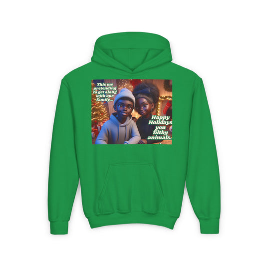 Youth Heavy Blend Hooded Sweatshirt- Happy Holidays You Filthy Animals"