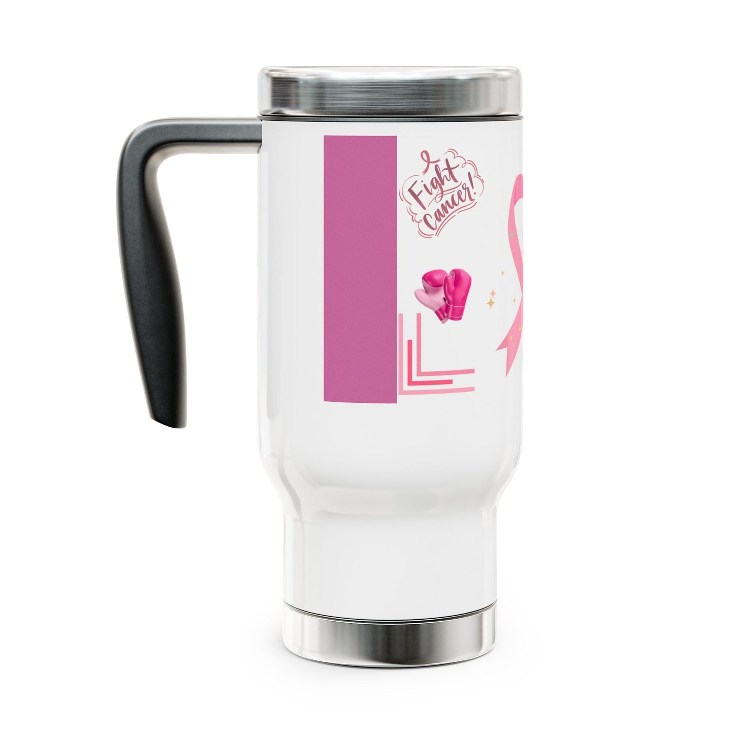 Breast Cancer Awareness- Stainless Steel Travel Mug with Handle, 14oz