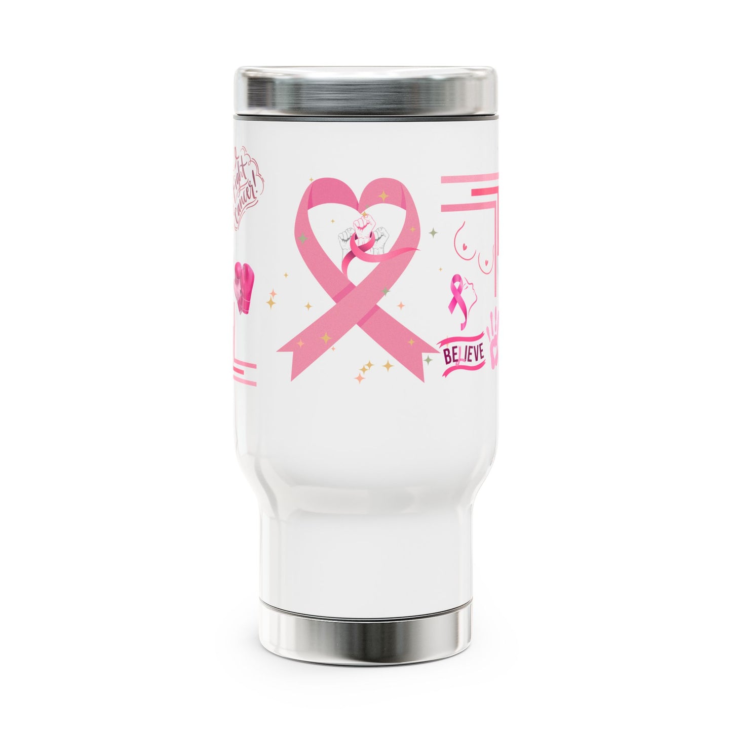 Breast Cancer Awareness- Stainless Steel Travel Mug with Handle, 14oz