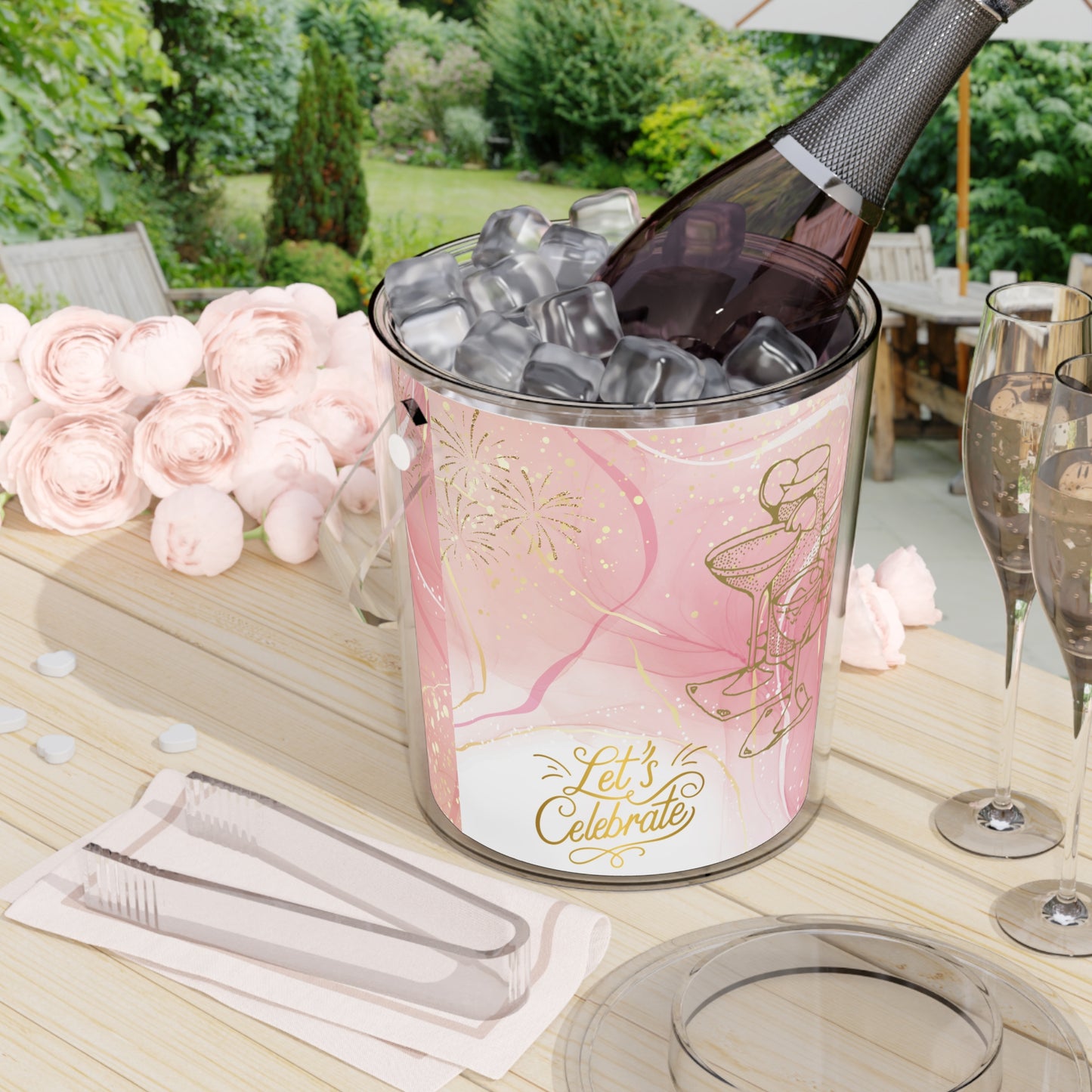 Reuseable "Pink" Party Ice Bucket with Tongs