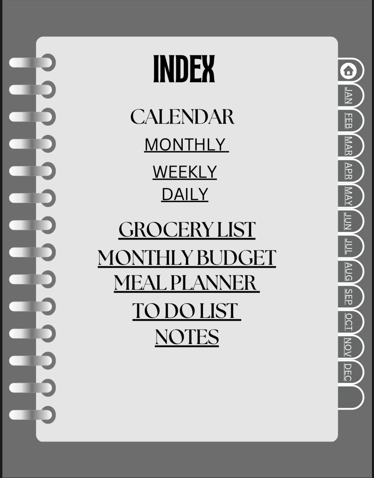 Gray, Black & White Digital Planner